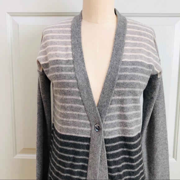 Griffen 💯 Cashmere Cardigan Stripe Sweater Grey Black Size S - Picture 2 of 6